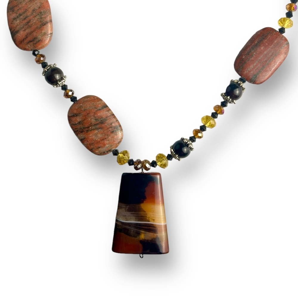 Handmade Assymetrical Necklace with Stone Pendant